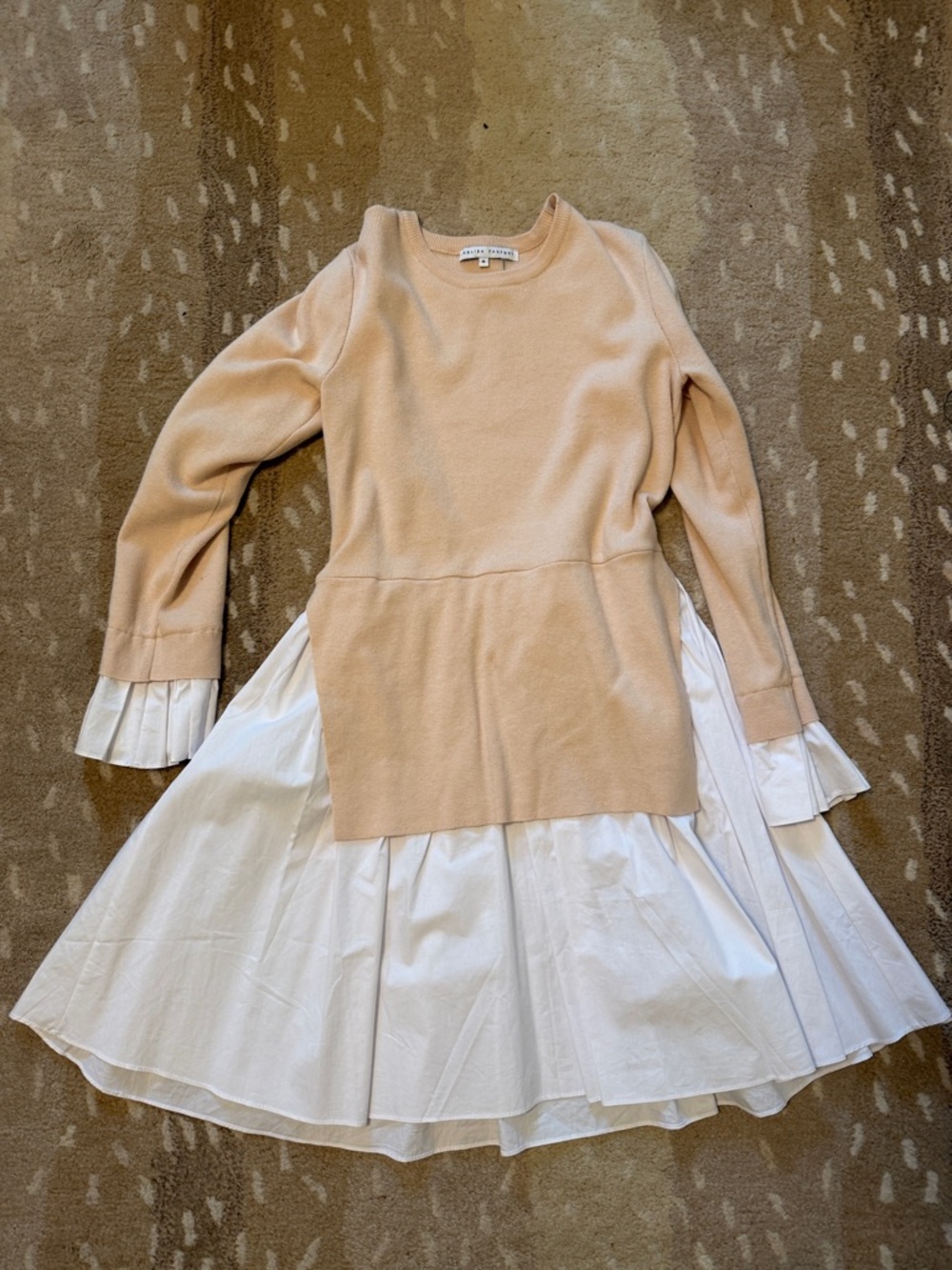 English Factory Light Beige Ribbed Crewneck Sweater dress